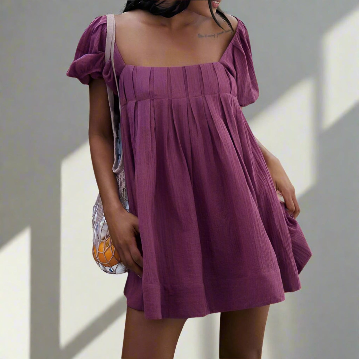 DALAWA™ - Chic Summer Puff Sleeve Square Neck Mini Dress