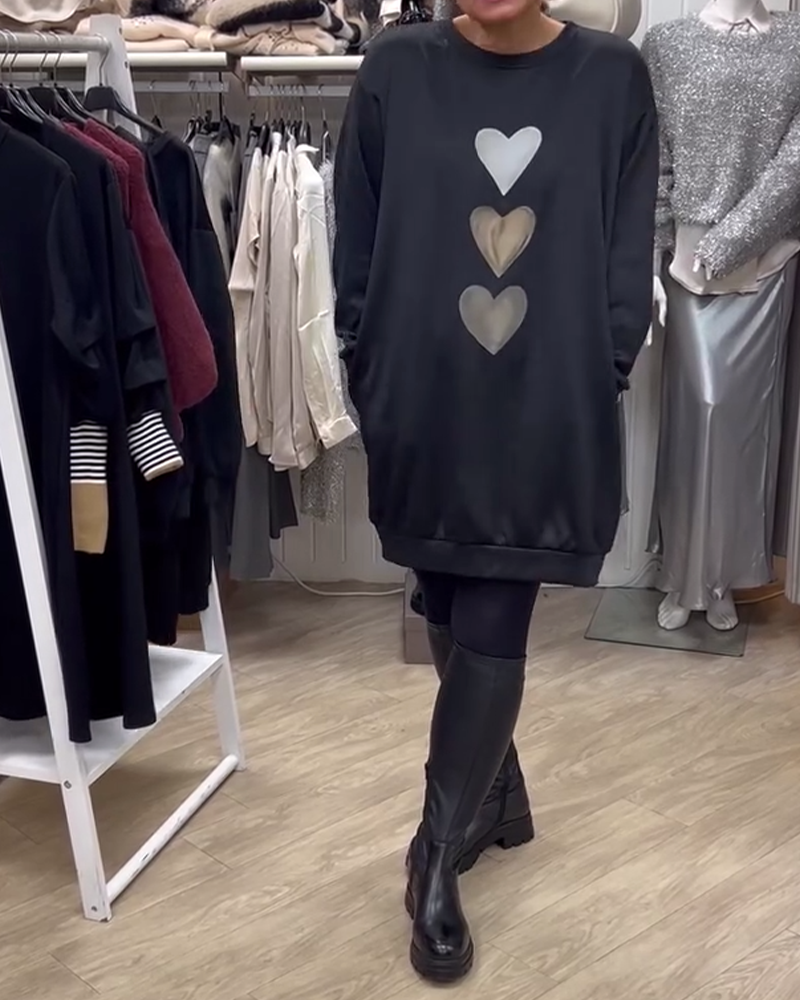 Flossy | Heart Printed Long Sleeve Sweatshirt