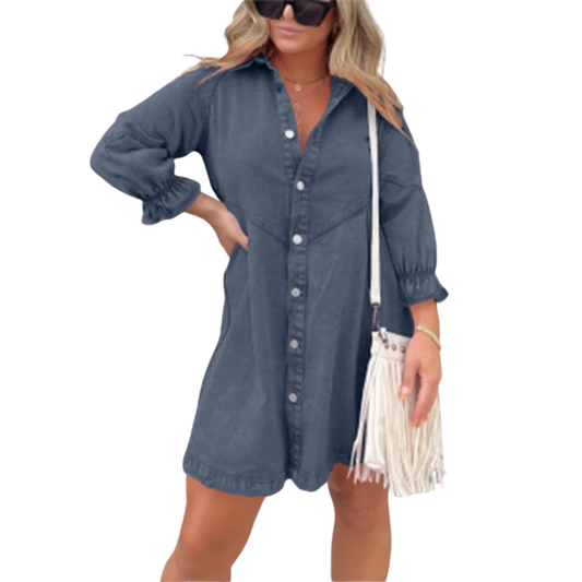 MARENE™ - Elegant Washed Puff Sleeve Mini Dress