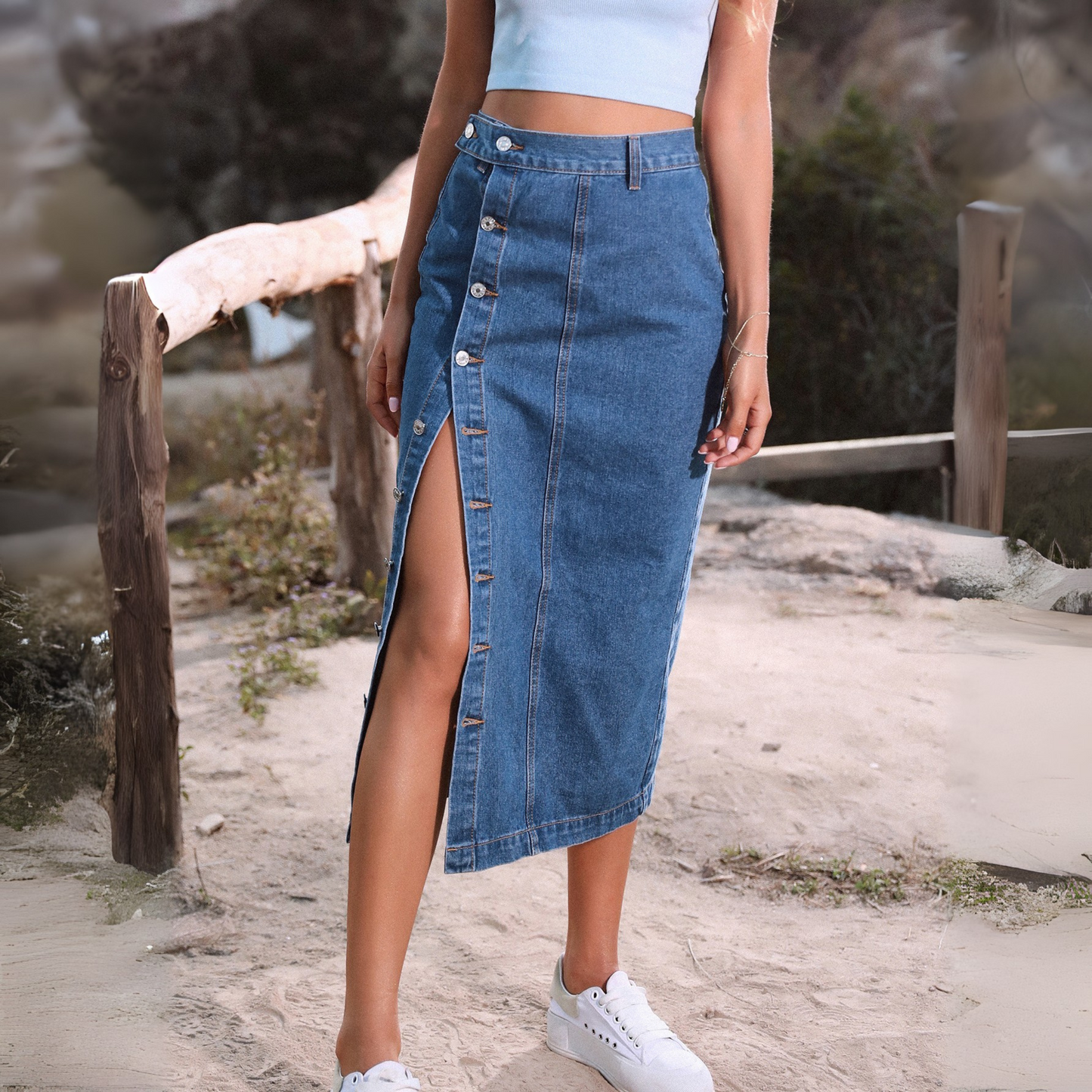 XIANI™ - Casual Button Front Slit Skirt