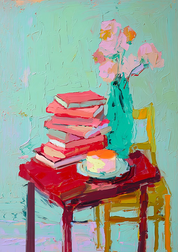 Boeken en Bloemen Schilderij