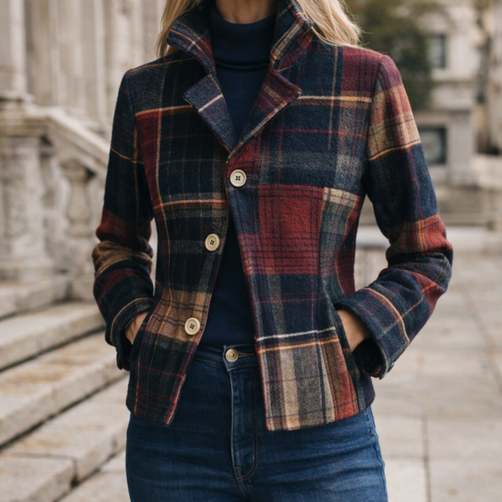 NATALIE | Plaid coat with stand collar