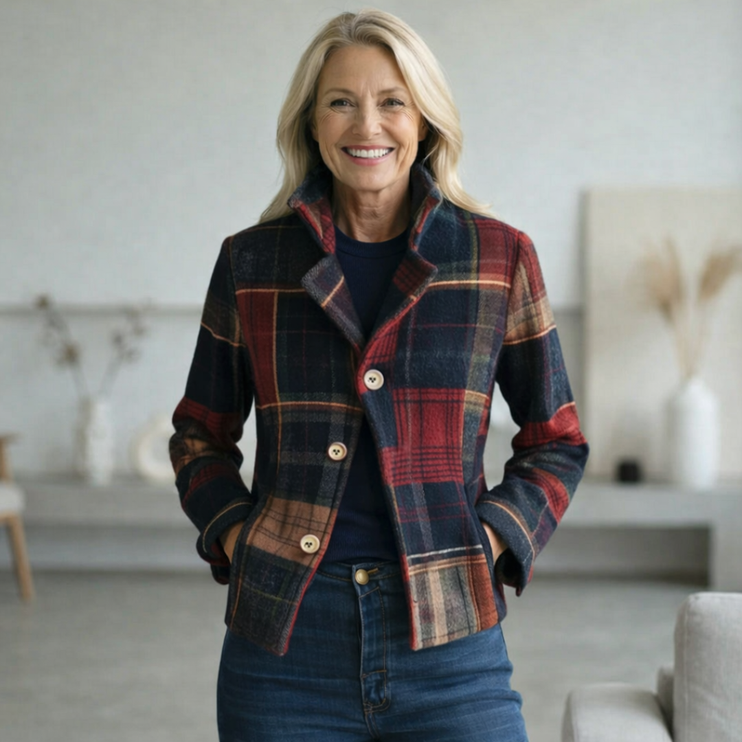 NATALIE | Plaid coat with stand collar