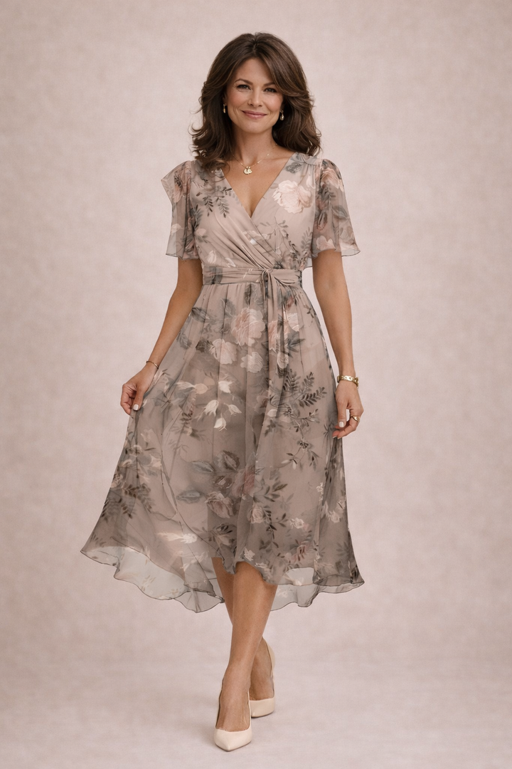 Floral Chiffon Midi Dress