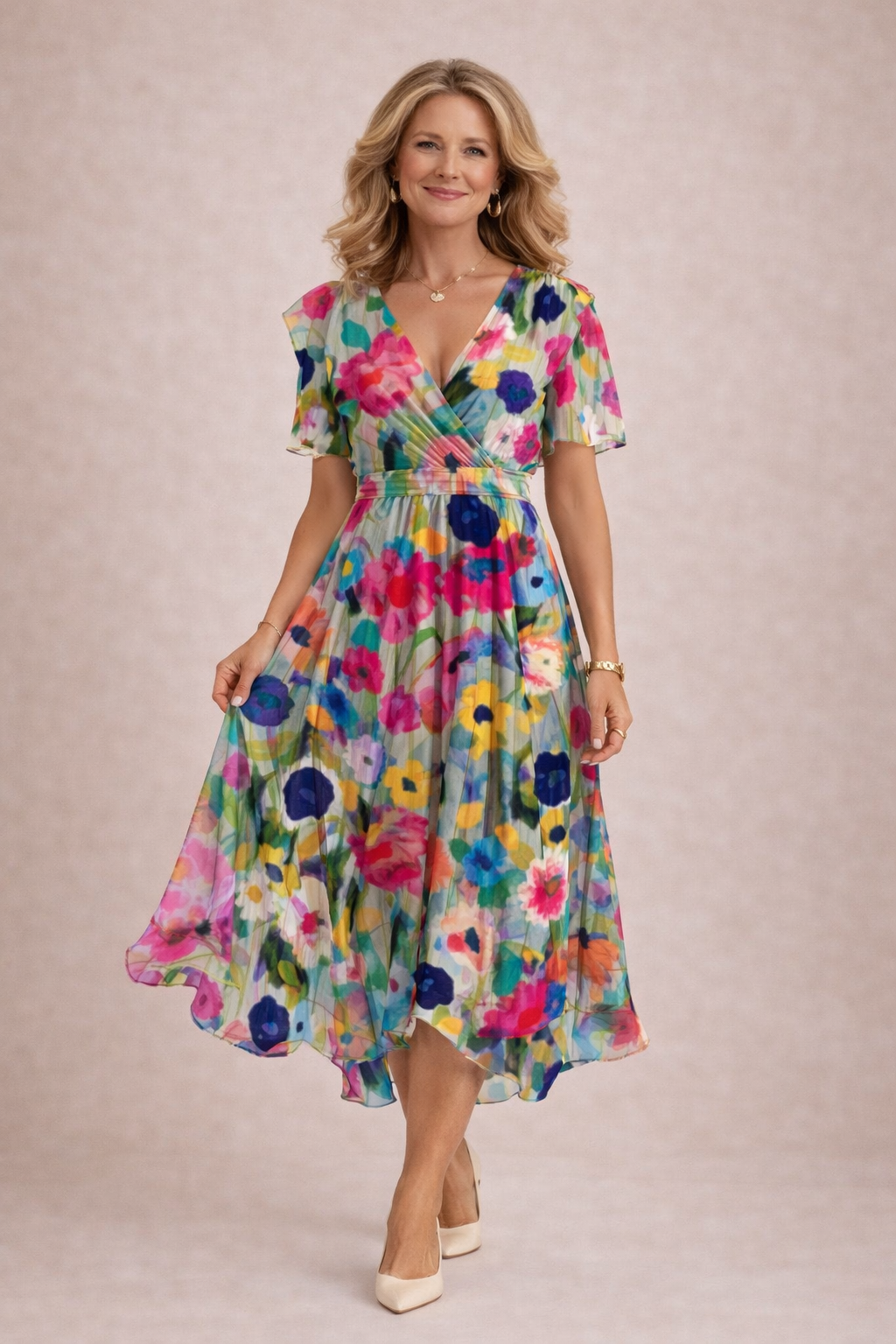 Floral Chiffon Midi Dress