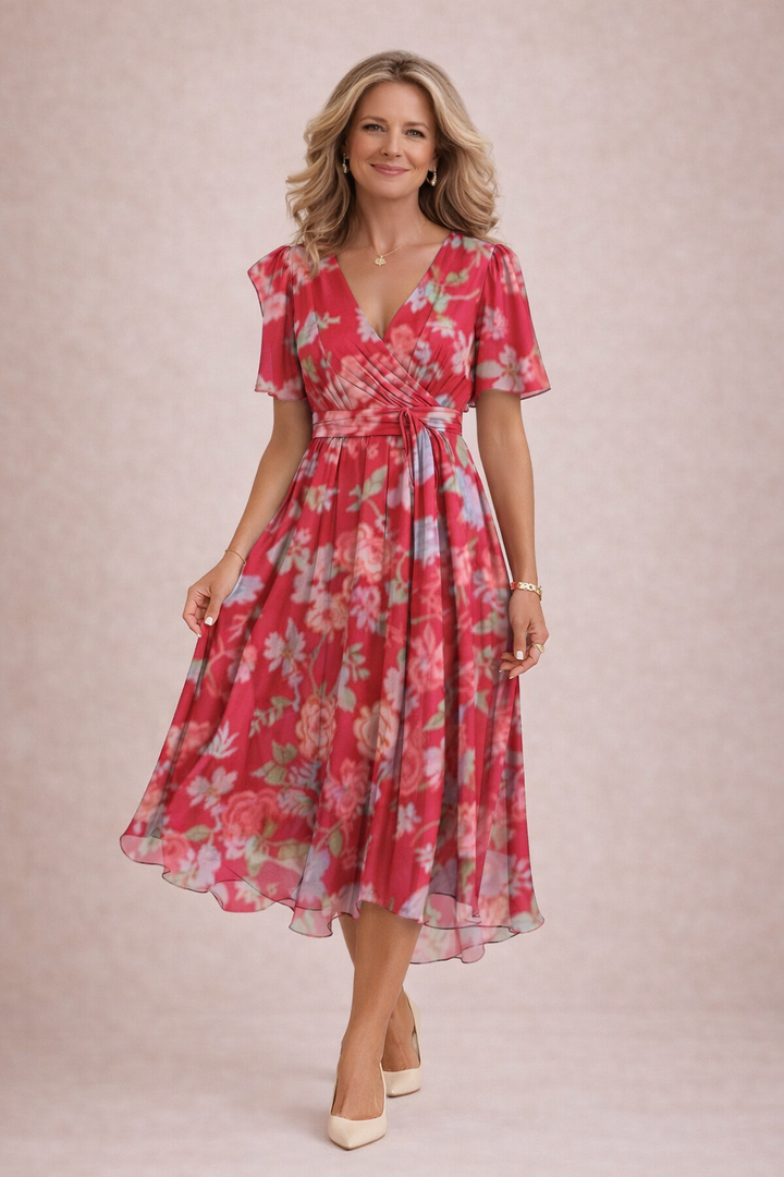 Floral Chiffon Midi Dress