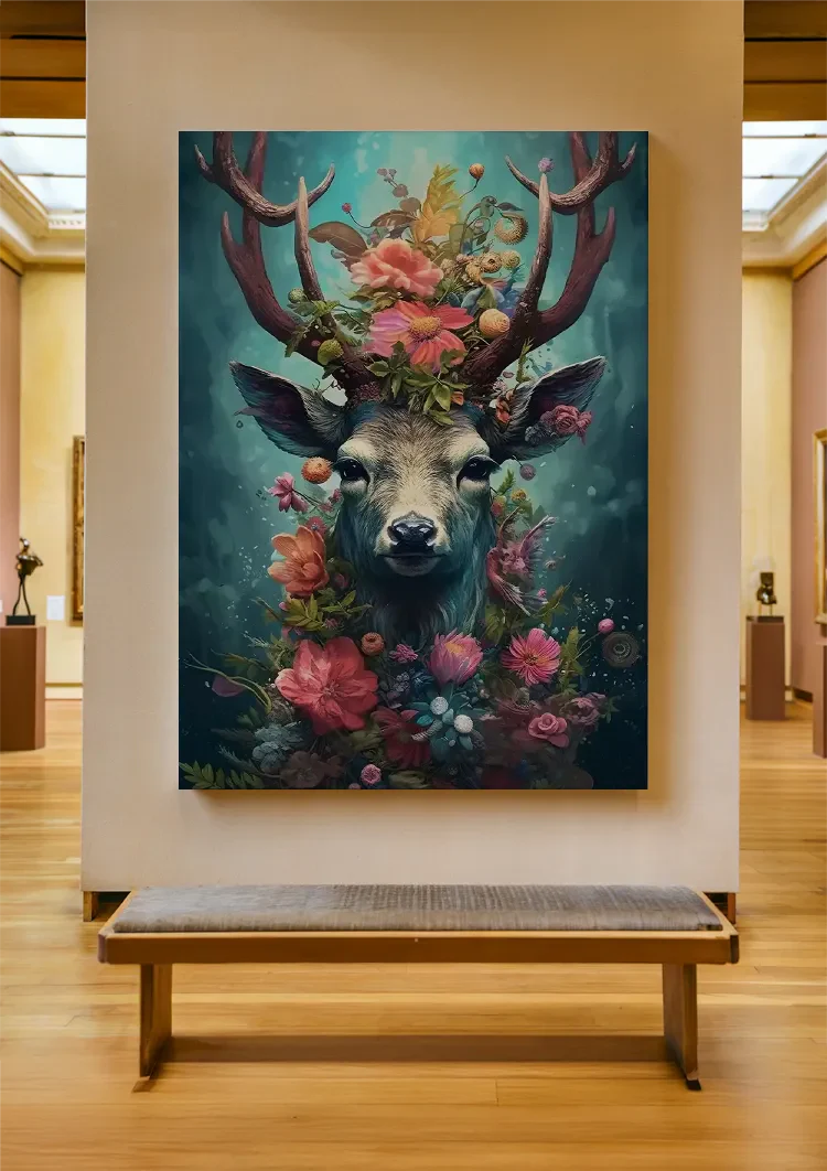 Bonte Hert en Gewei Schilderij
