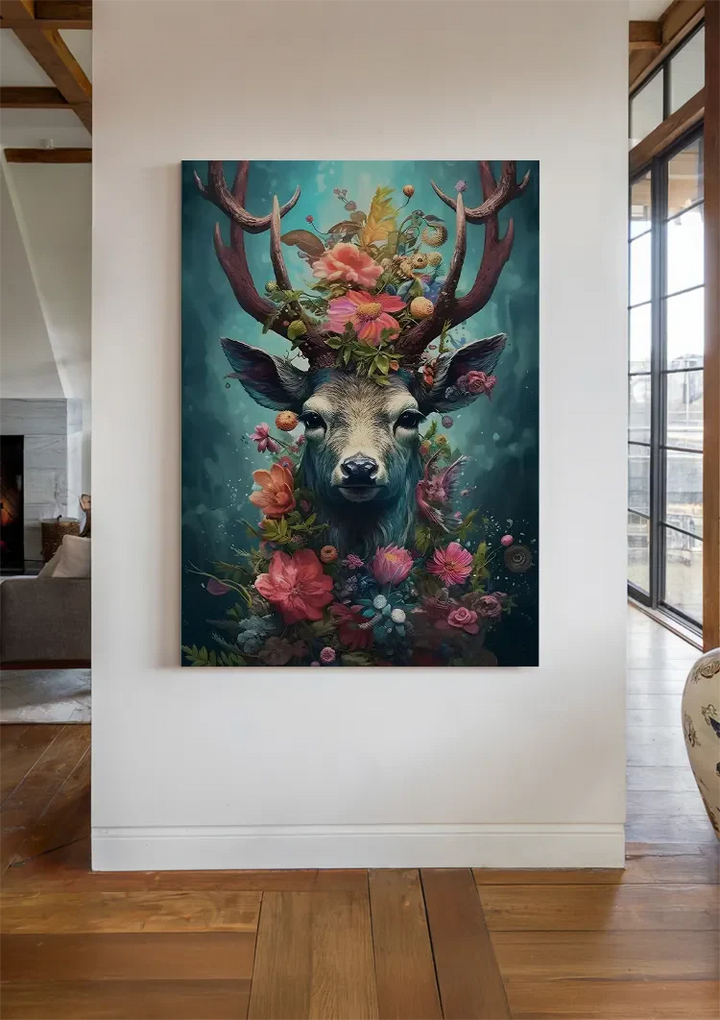 Bonte Hert en Gewei Schilderij