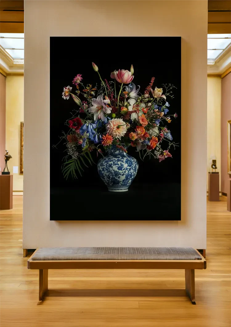 Delfts Blauw Bloemen Boeket Schilderij