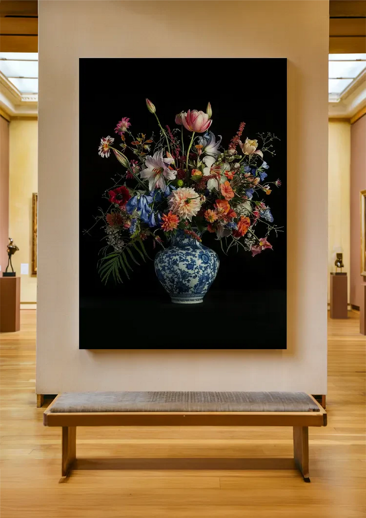 Delfts Blauw Bloemen Boeket Schilderij