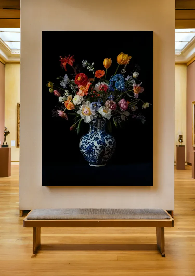 Delfts Blauw Bonte Bloemen Schilderij