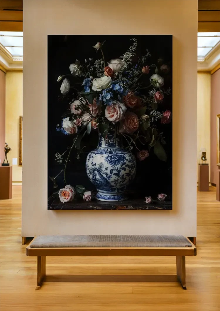 Delfts Blauw Rozen en Vaas Schilderij