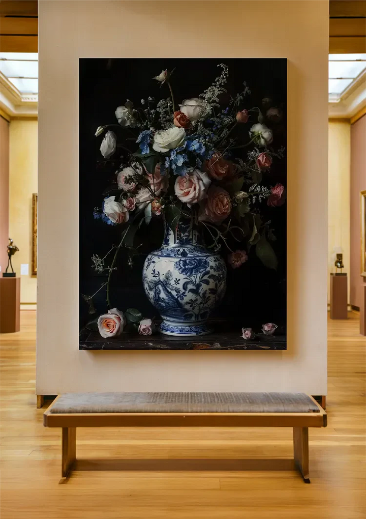 Delfts Blauw Rozen en Vaas Schilderij