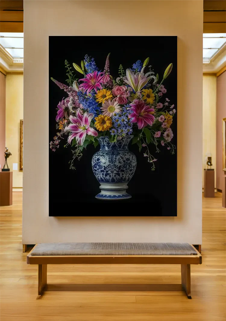 Delfts Blauw Levendige Bloemen In Vaas