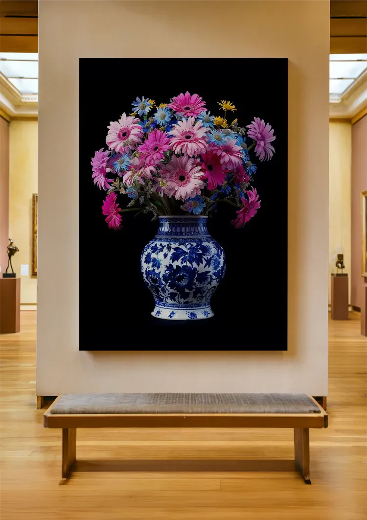 Delfts Blauw Bonte Bloemenpracht In Vaas Schilderij