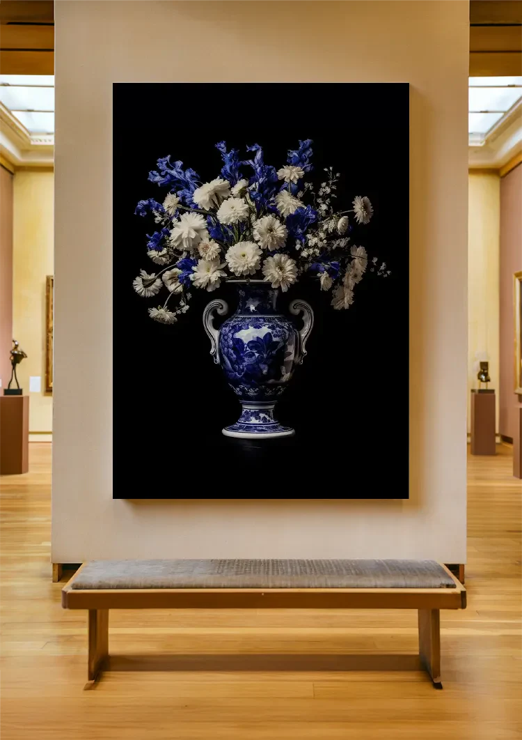 Delfts Blauw Gekleurde Bloemen In Vaas