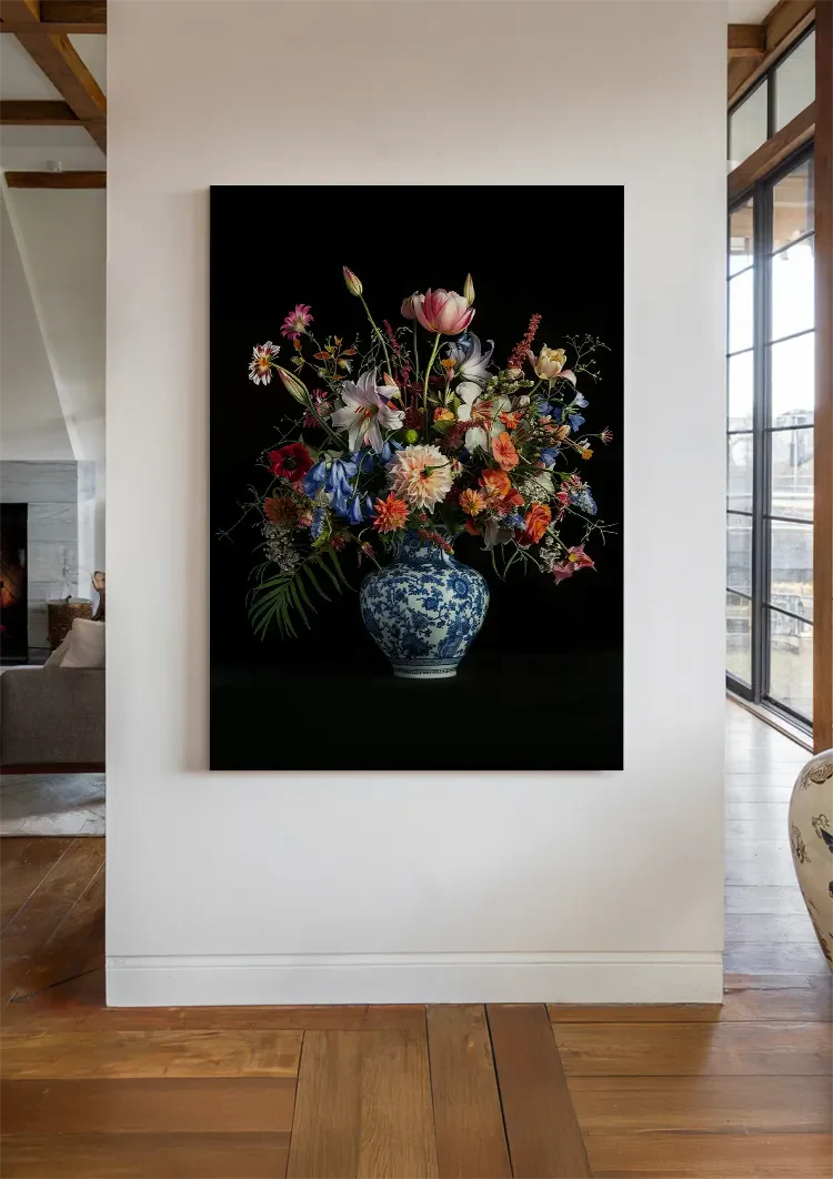 Delfts Blauw Bloemen Boeket Schilderij