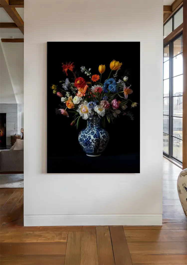 Delfts Blauw Bonte Bloemen Schilderij