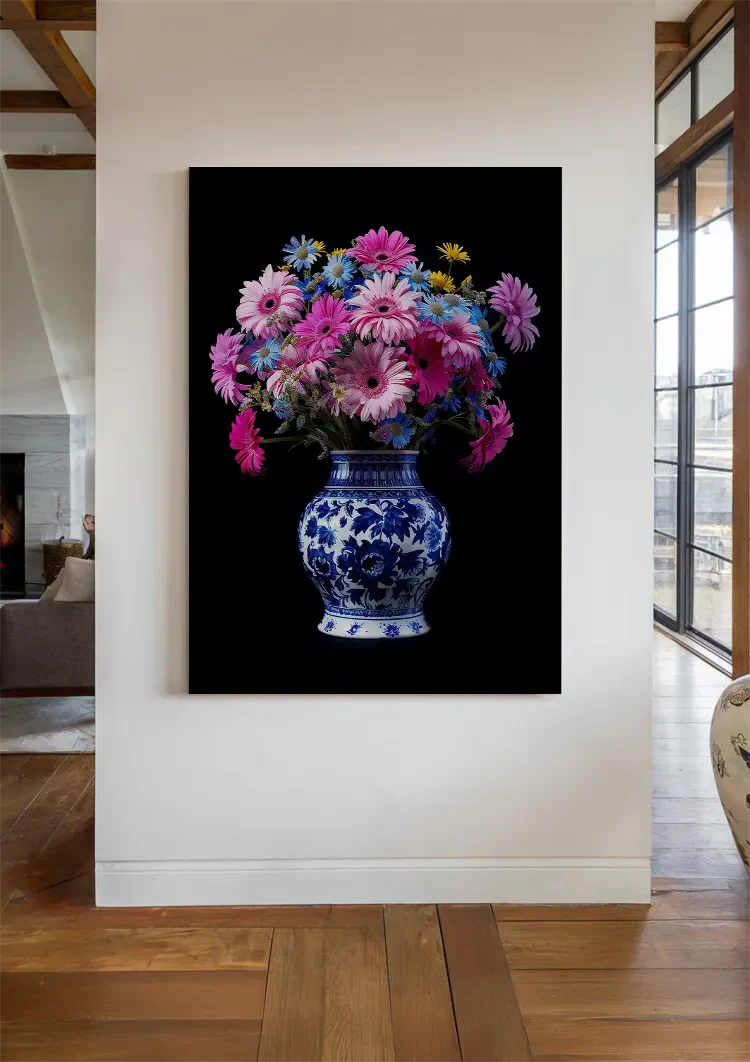 Delfts Blauw Bonte Bloemenpracht In Vaas Schilderij