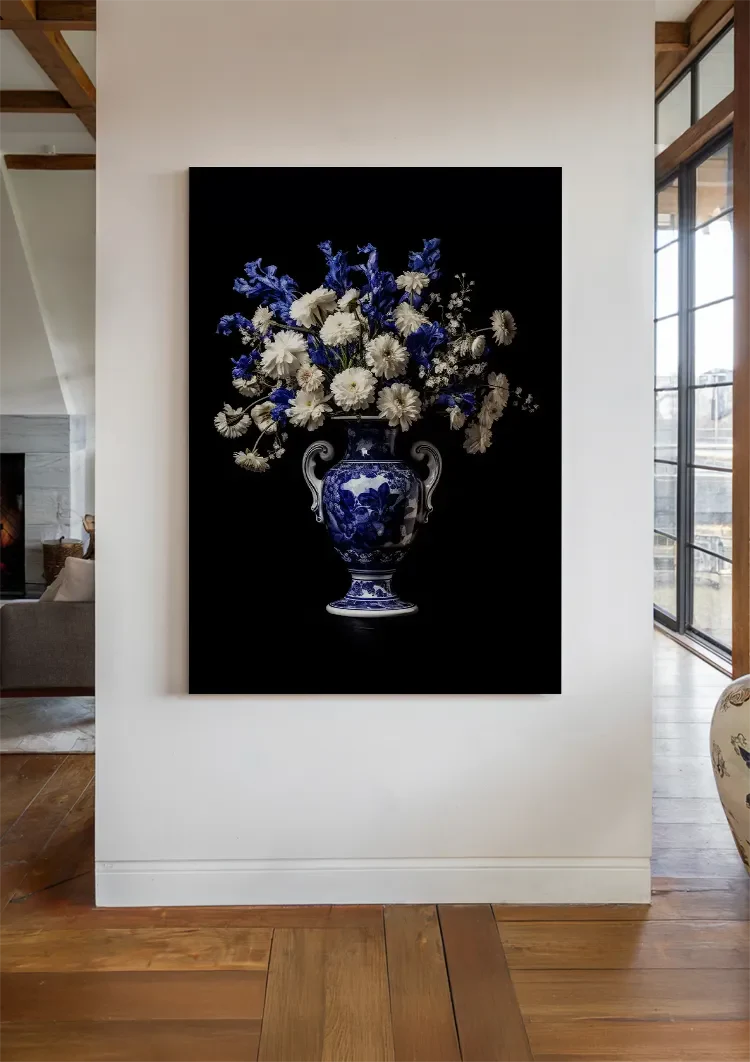 Delfts Blauw Gekleurde Bloemen In Vaas