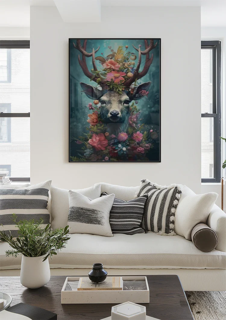 Bonte Hert en Gewei Schilderij