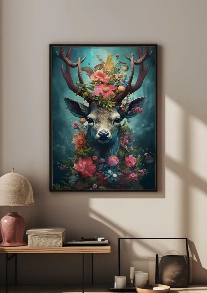 Bonte Hert en Gewei Schilderij