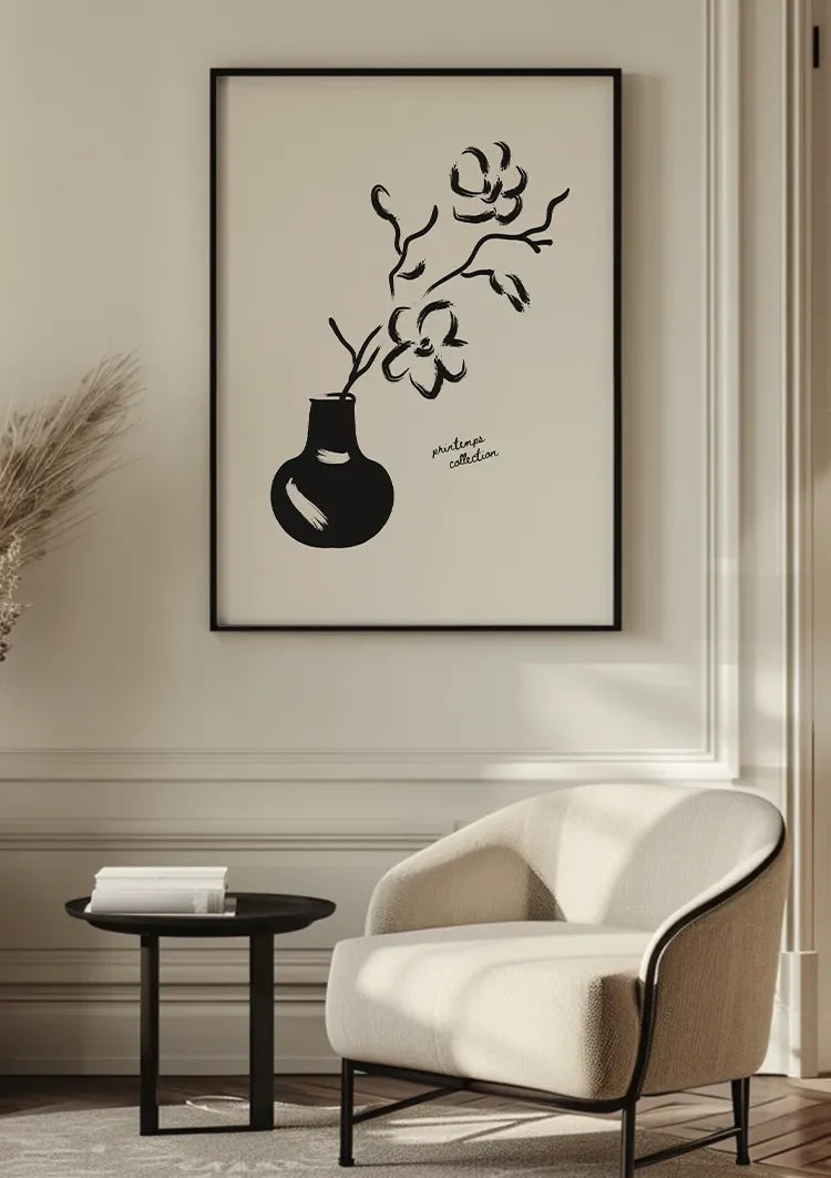 Black And White Flower In Vase  Schilderij