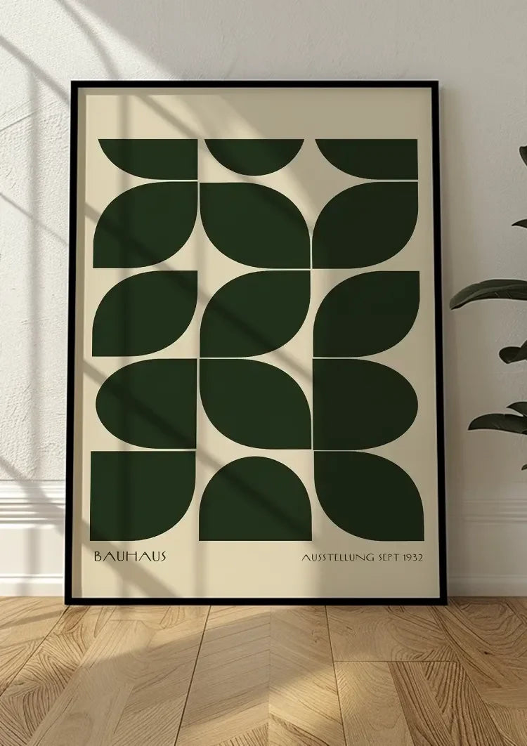 Bauhaus Donkergroen Patroon Schilderij
