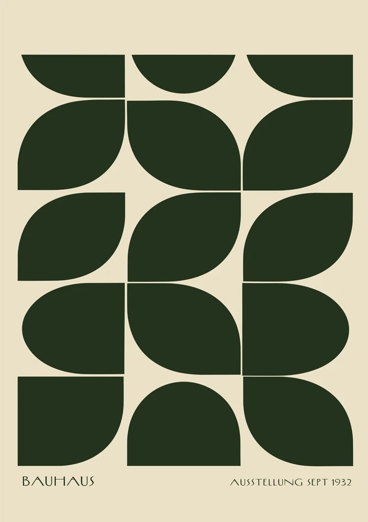 Bauhaus Donkergroen Patroon Schilderij