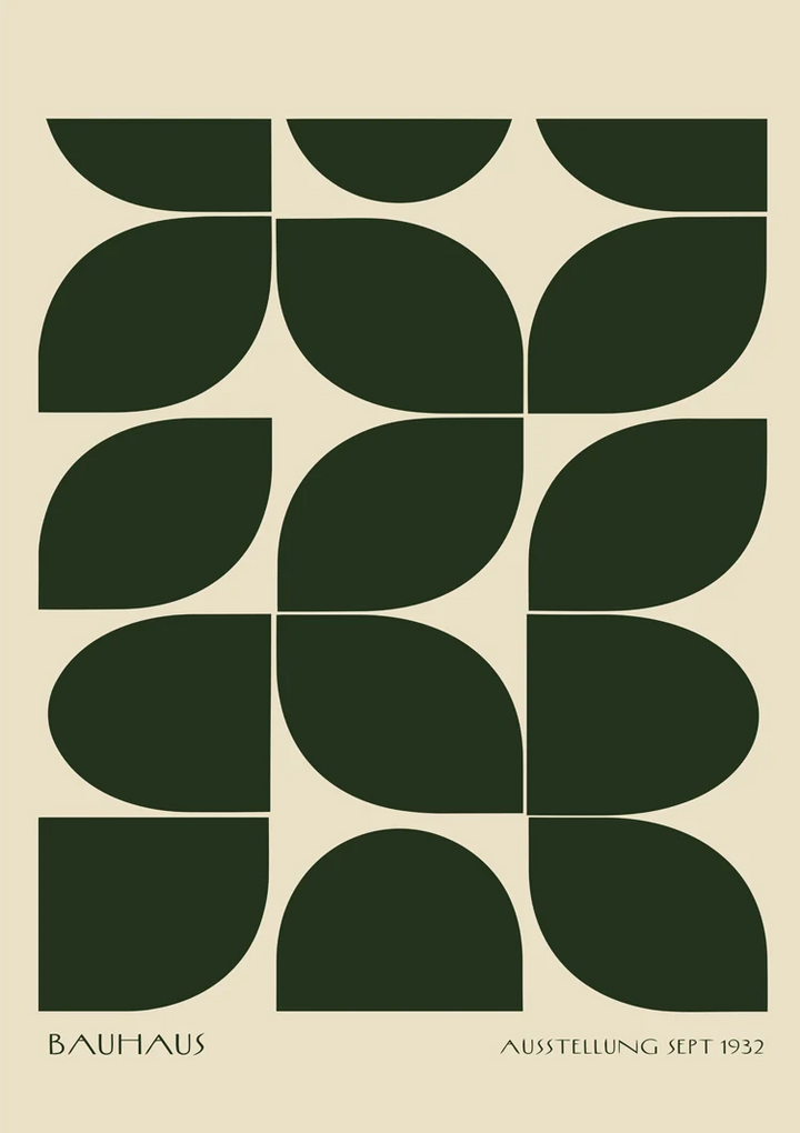 Bauhaus Donkergroen Patroon Schilderij