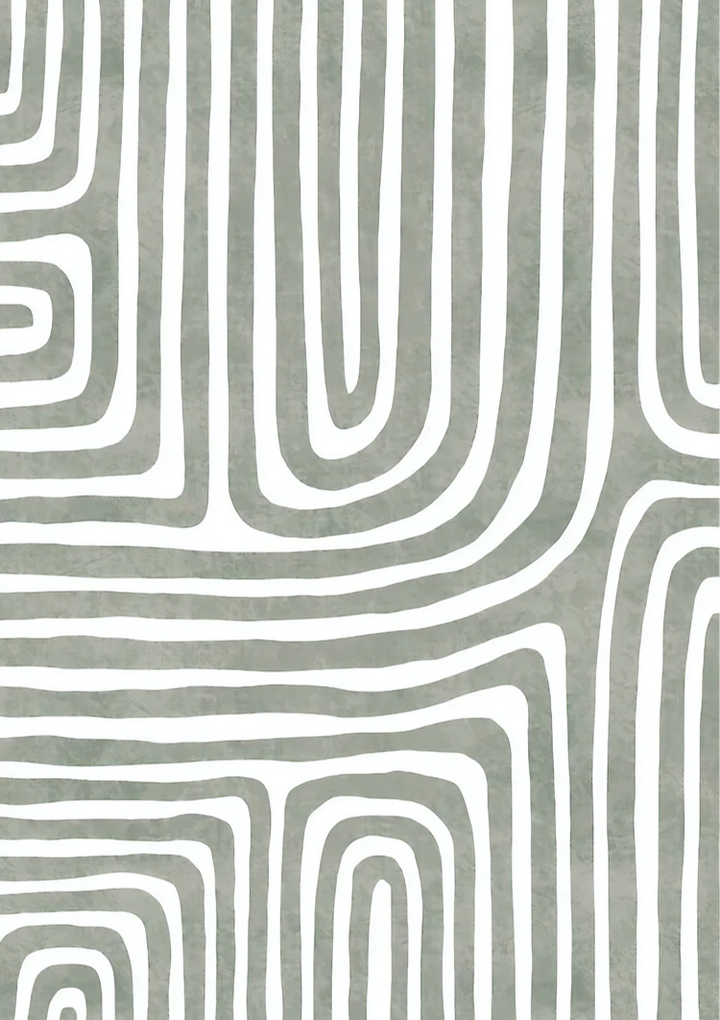 Abstracte Groene Ronde Lijnen Schilderij