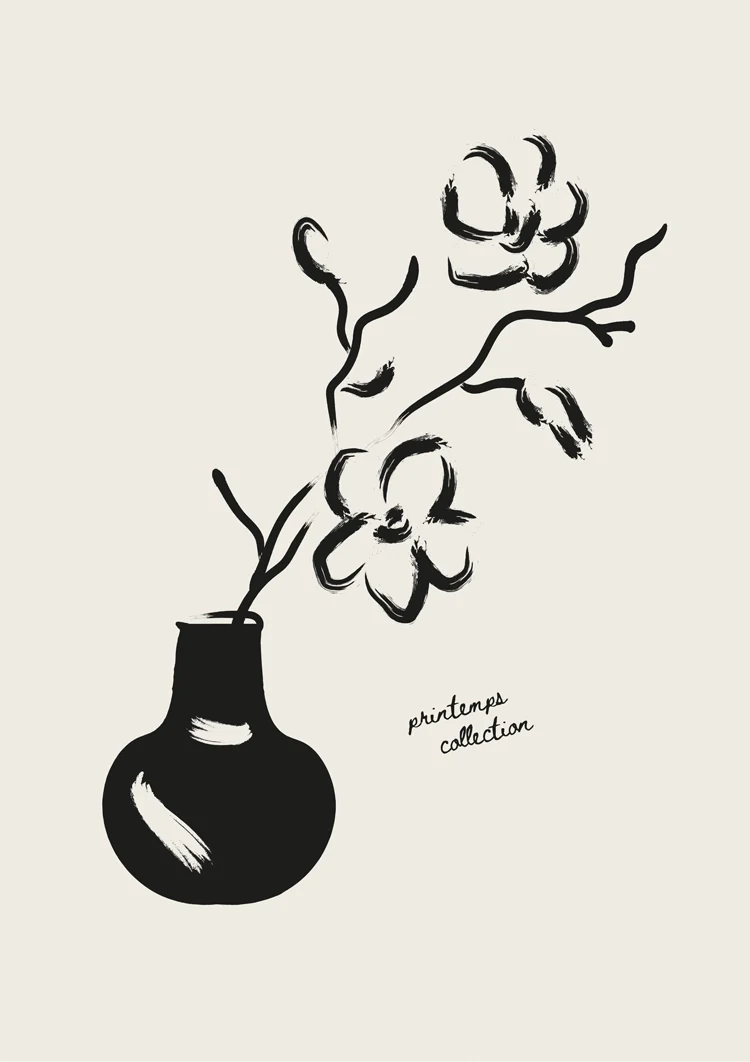 Black And White Flower In Vase  Schilderij
