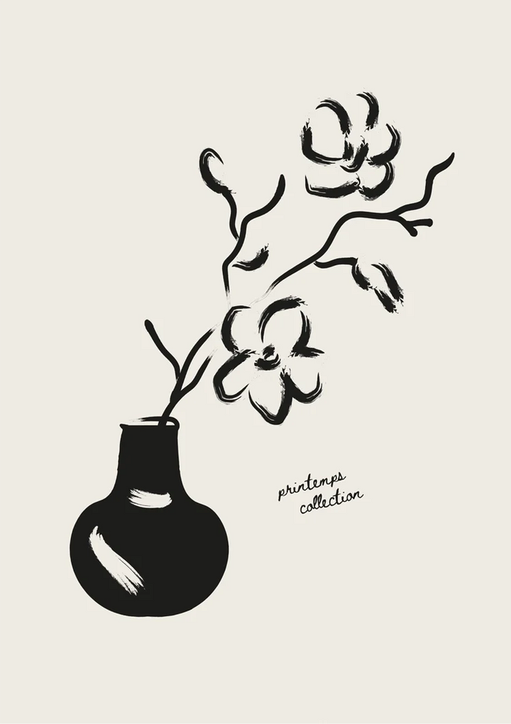 Black And White Flower In Vase  Schilderij
