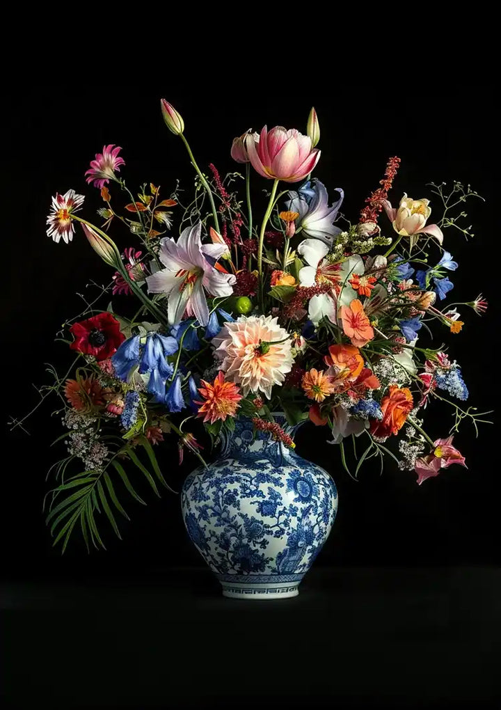 Delfts Blauw Bloemen Boeket Schilderij