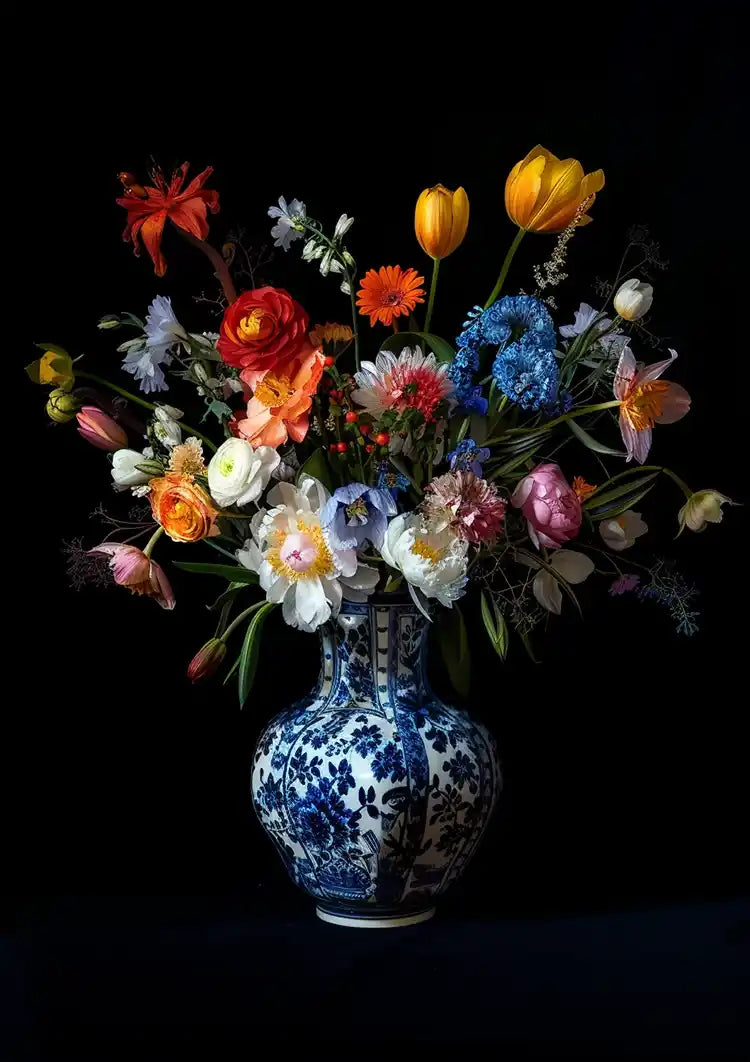 Delfts Blauw Bonte Bloemen Schilderij