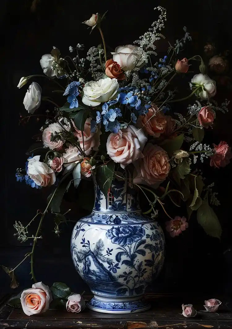 Delfts Blauw Rozen en Vaas Schilderij