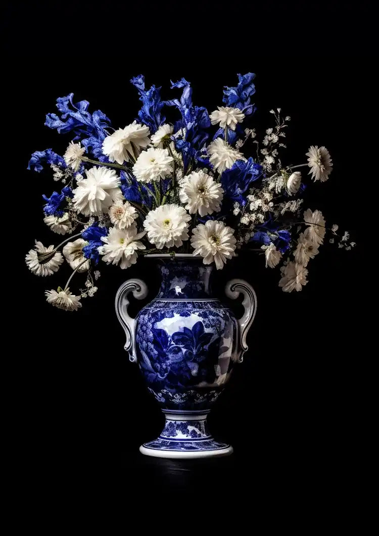 Delfts Blauw Gekleurde Bloemen In Vaas