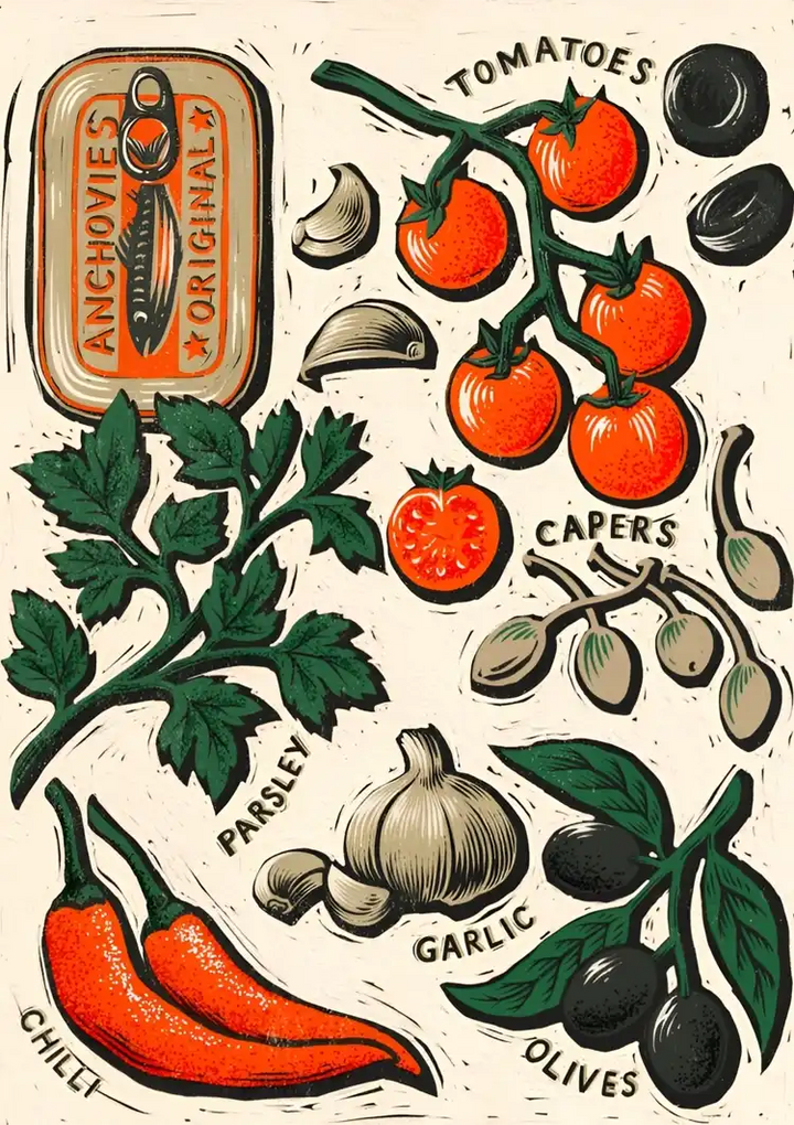 Ingrediënten 'Italia' Schilderij