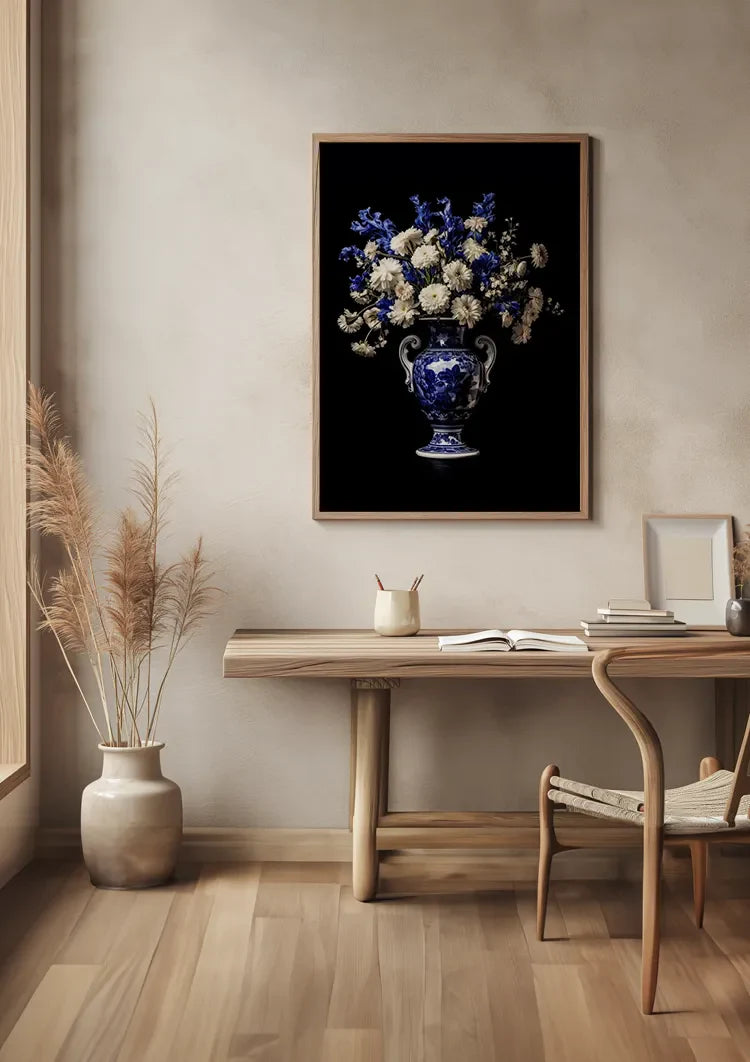 Delfts Blauw Gekleurde Bloemen In Vaas