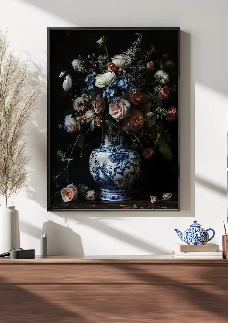 Delfts Blauw Rozen en Vaas Schilderij