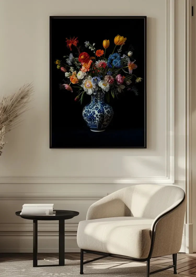 Delfts Blauw Bonte Bloemen Schilderij
