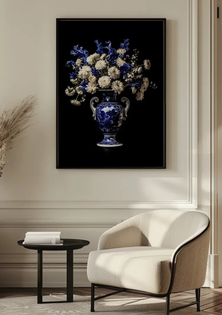 Delfts Blauw Gekleurde Bloemen In Vaas