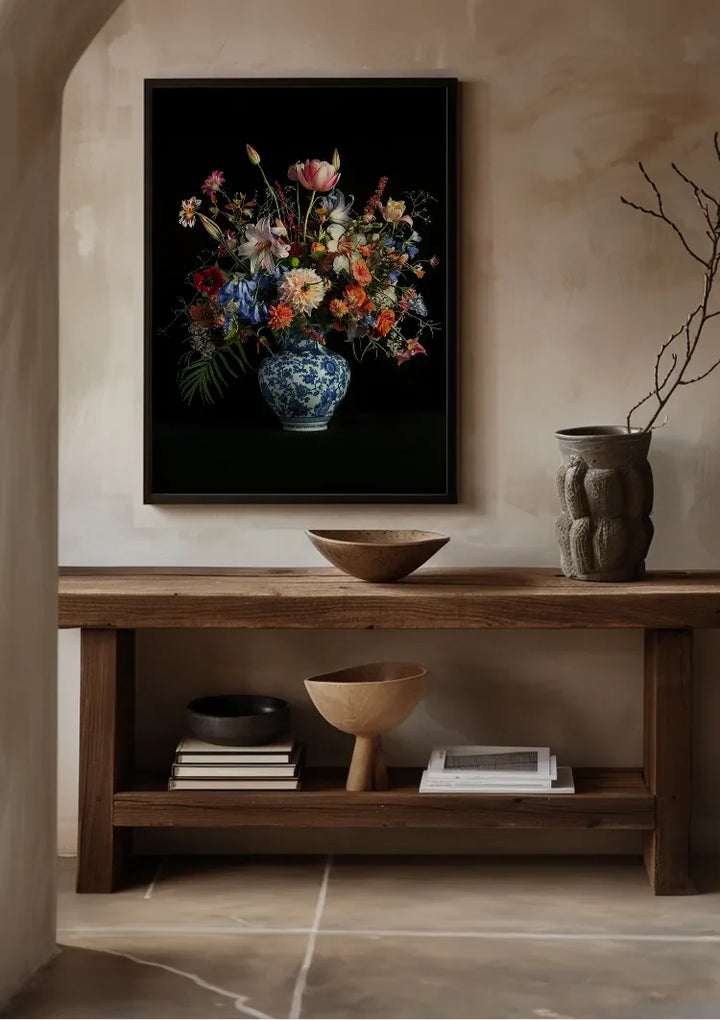 Delfts Blauw Bloemen Boeket Schilderij