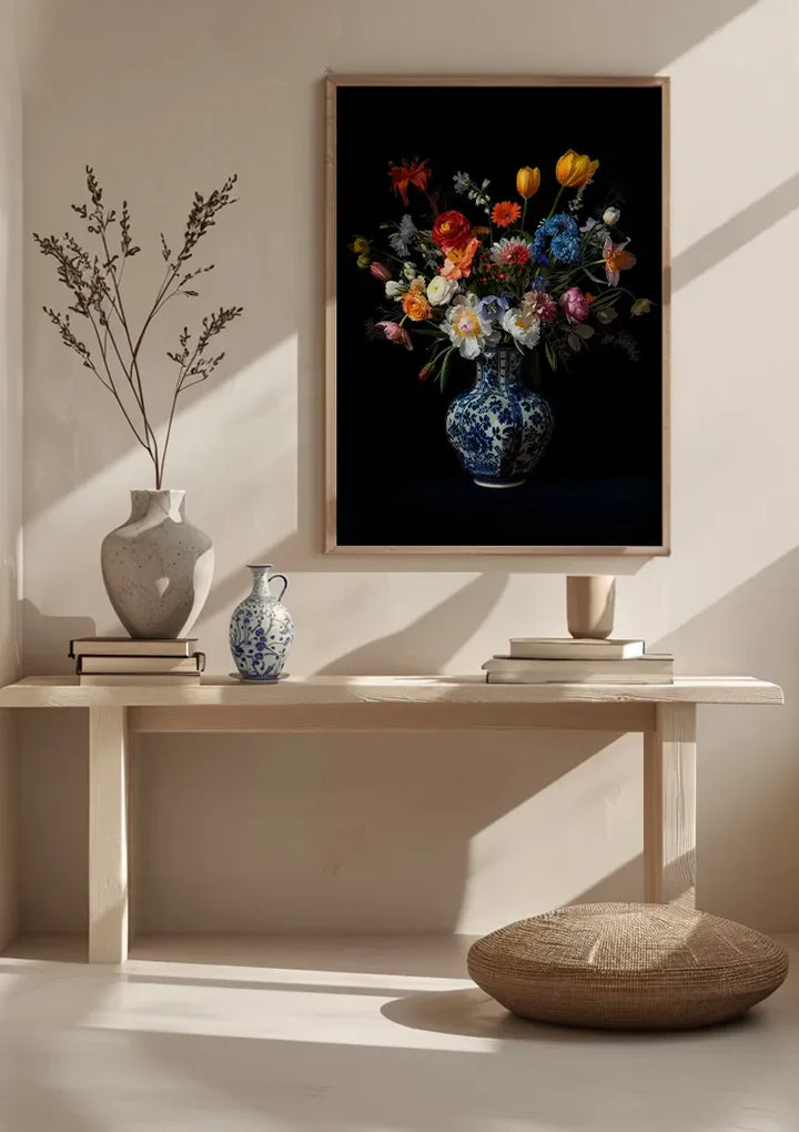 Delfts Blauw Bonte Bloemen Schilderij