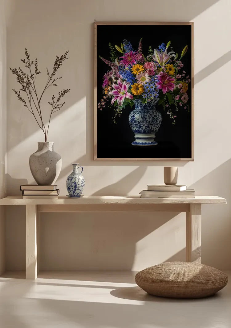 Delfts Blauw Levendige Bloemen In Vaas