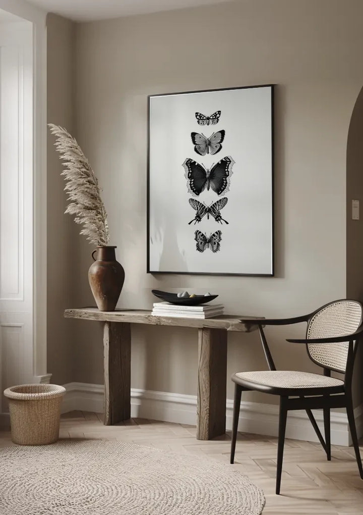 Vijf Verschillende Vlinders Op Een Rij Schilderij