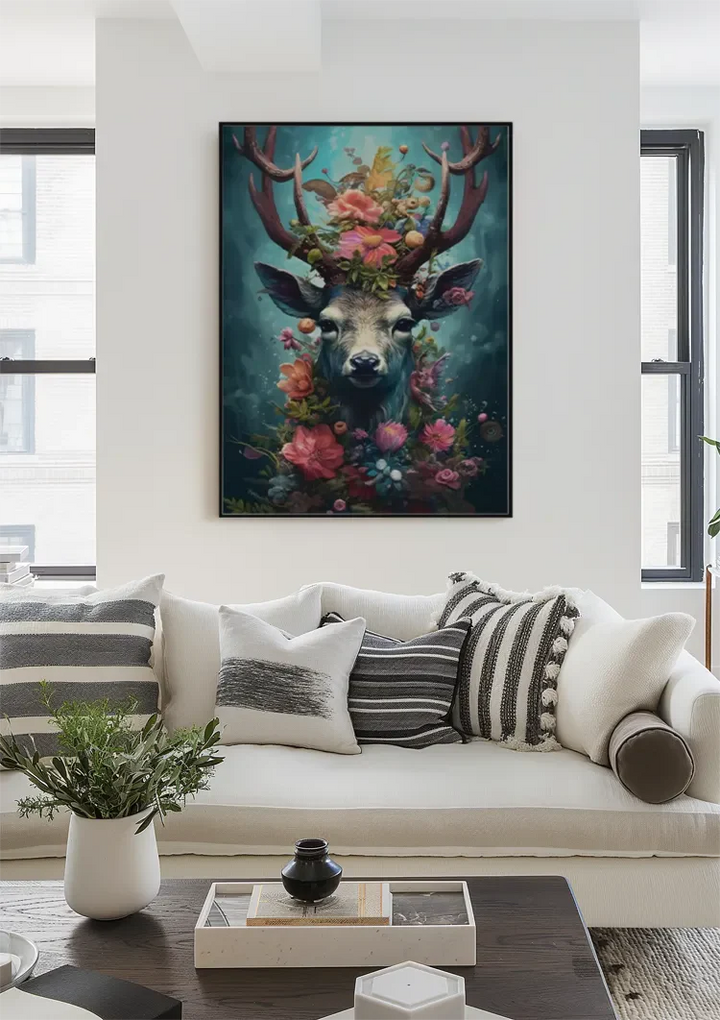 Bonte Hert en Gewei Schilderij