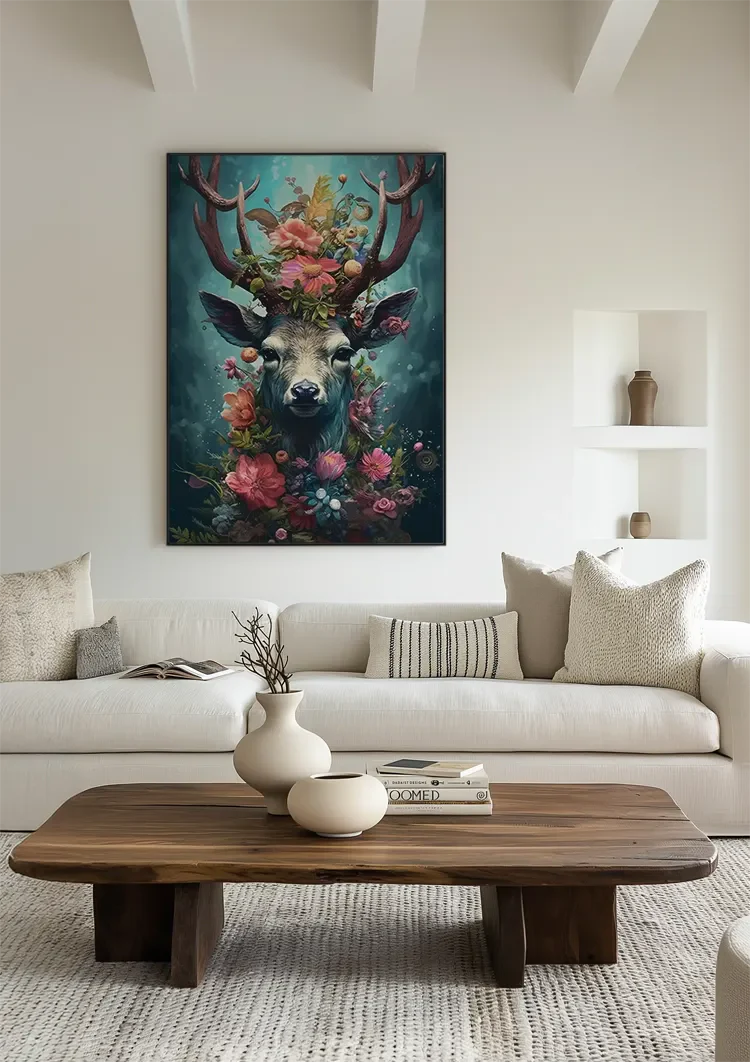 Bonte Hert en Gewei Schilderij