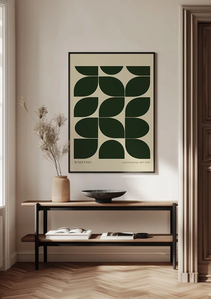 Bauhaus Donkergroen Patroon Schilderij