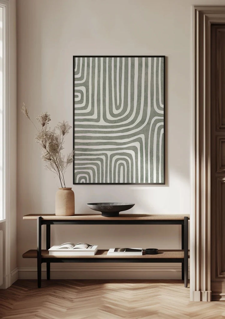 Abstracte Groene Ronde Lijnen Schilderij